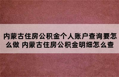 内蒙古住房公积金个人账户查询要怎么做 内蒙古住房公积金明细怎么查